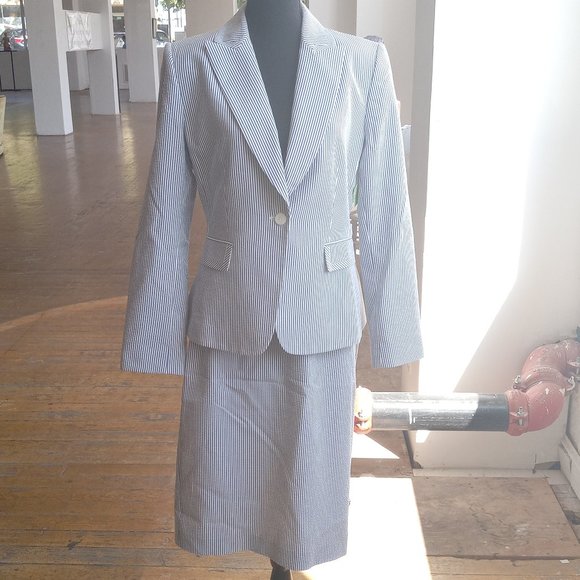 Tahari ASL Dresses & Skirts - Tahari Blue and White Striped Skirt Suit Set
